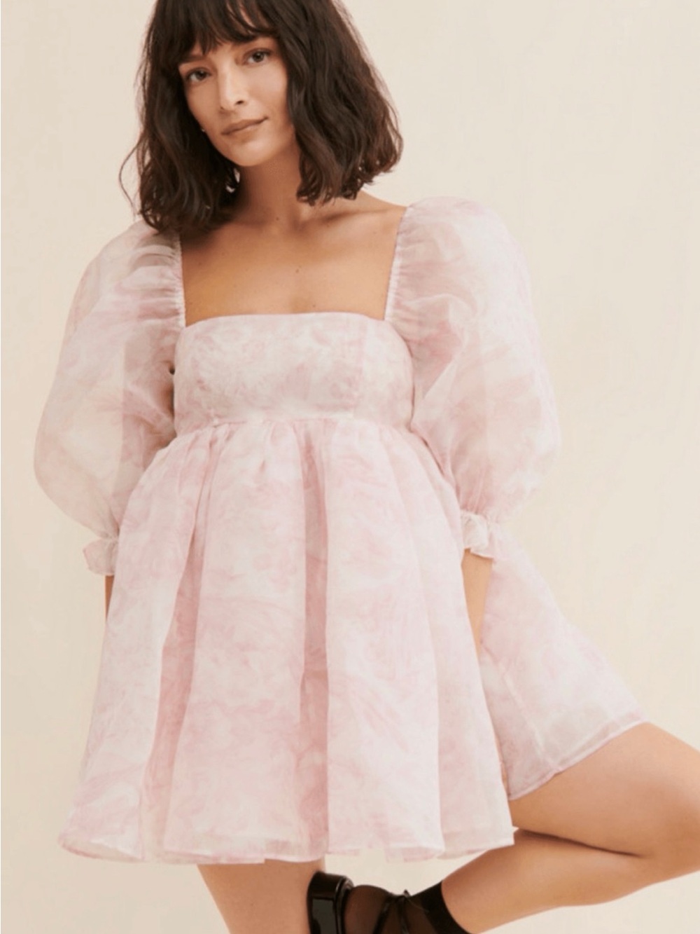 Selkie Puff Sleeve Organza Floral dress
